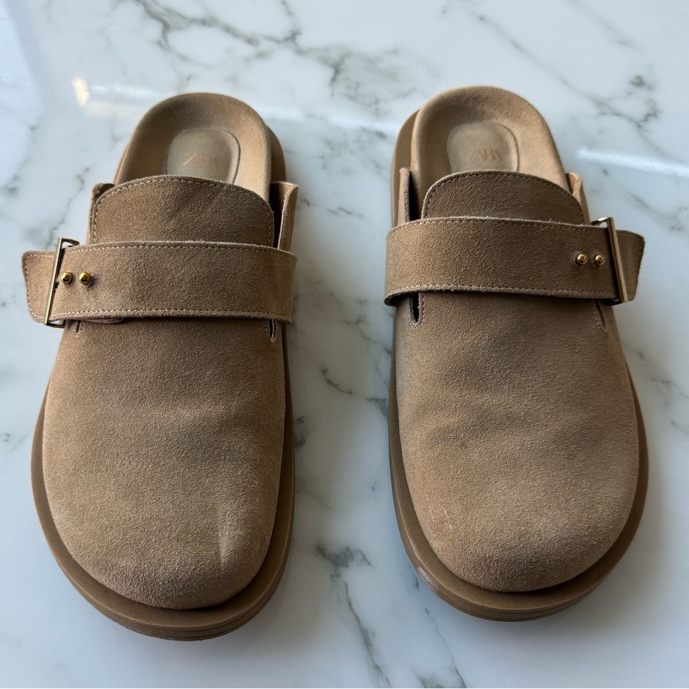 Zara buckled suede clogs